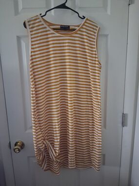 Poof! Yellow & White Sleeveless Striped Shift